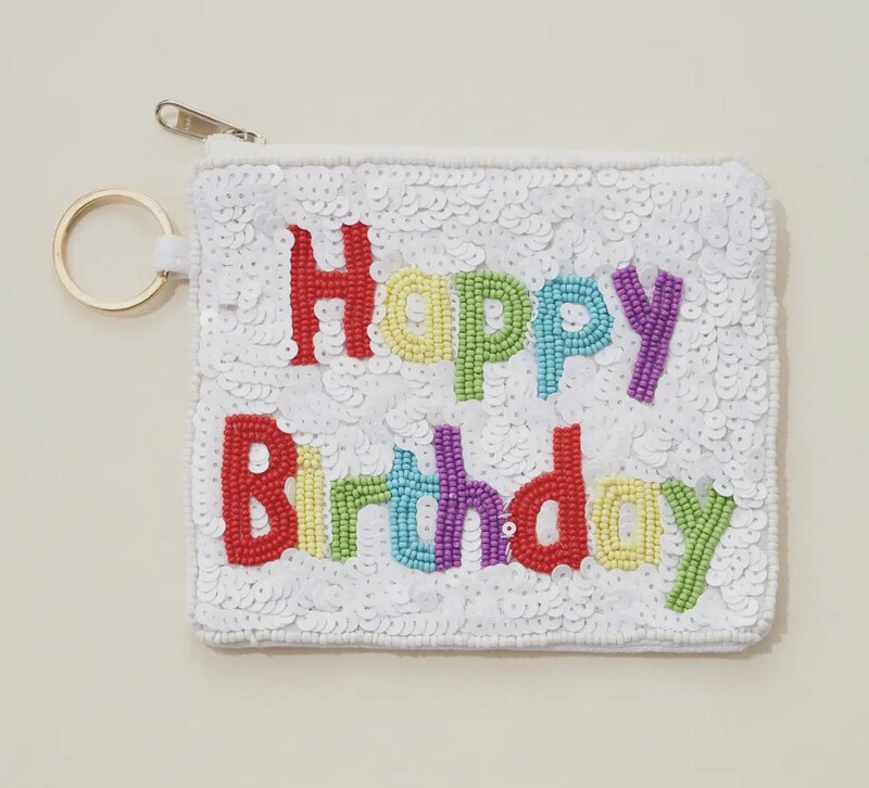 Happy Birthday Seed Bead Canvas Pouch