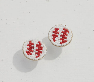 Mini Baseball Seed Bead Stud Earrings