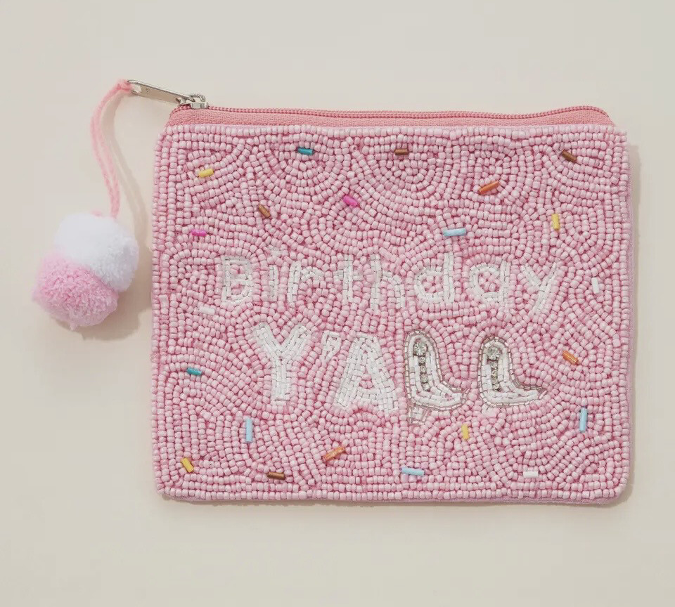 Birthday Y'all Seed Bead Canvas Pouch