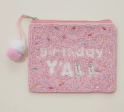 Birthday Y'all Seed Bead Canvas Pouch