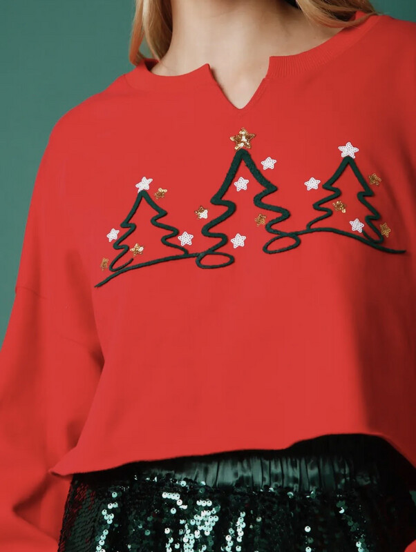 Christmas Tree Embroidered
Crop Sweatshirt