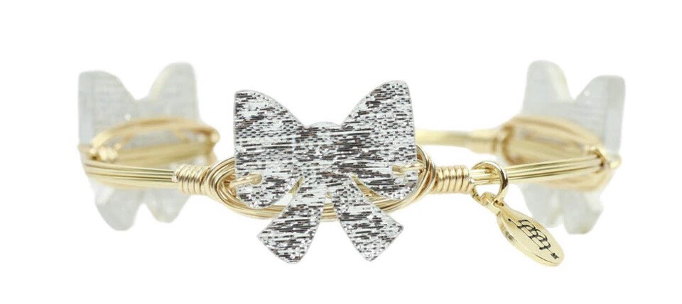 Silver Bow Bangle Bracelet - Large / Gold