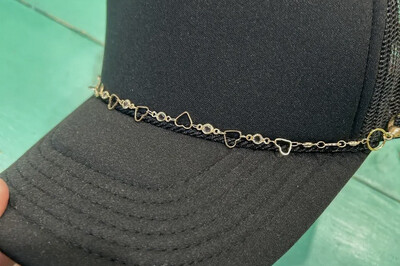 Trucker Hat Chain-Gold Hearts w/ Crystal Accents