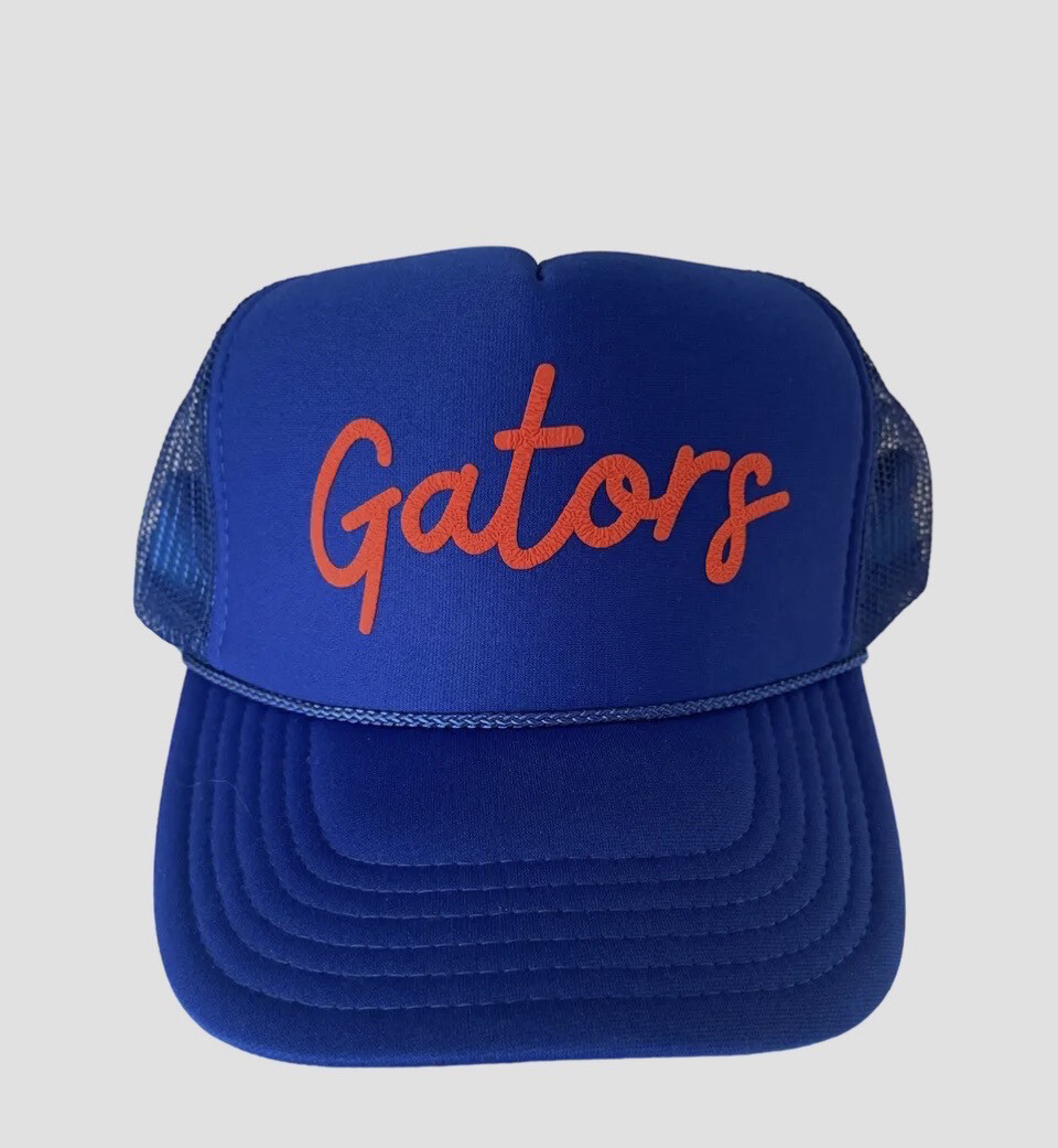 Orange Script Blue Trucker Hat/Baseball Cap