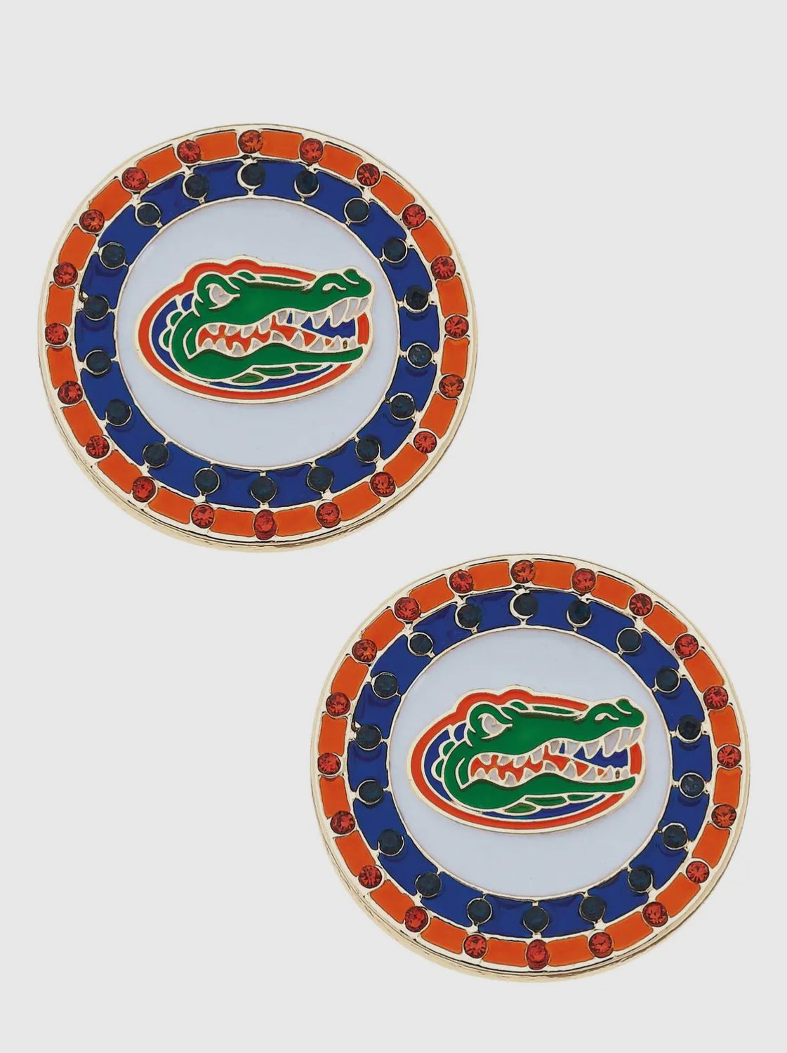 Florida Gators Pave Disc Stud Earrings in Blue/ Orange/ White