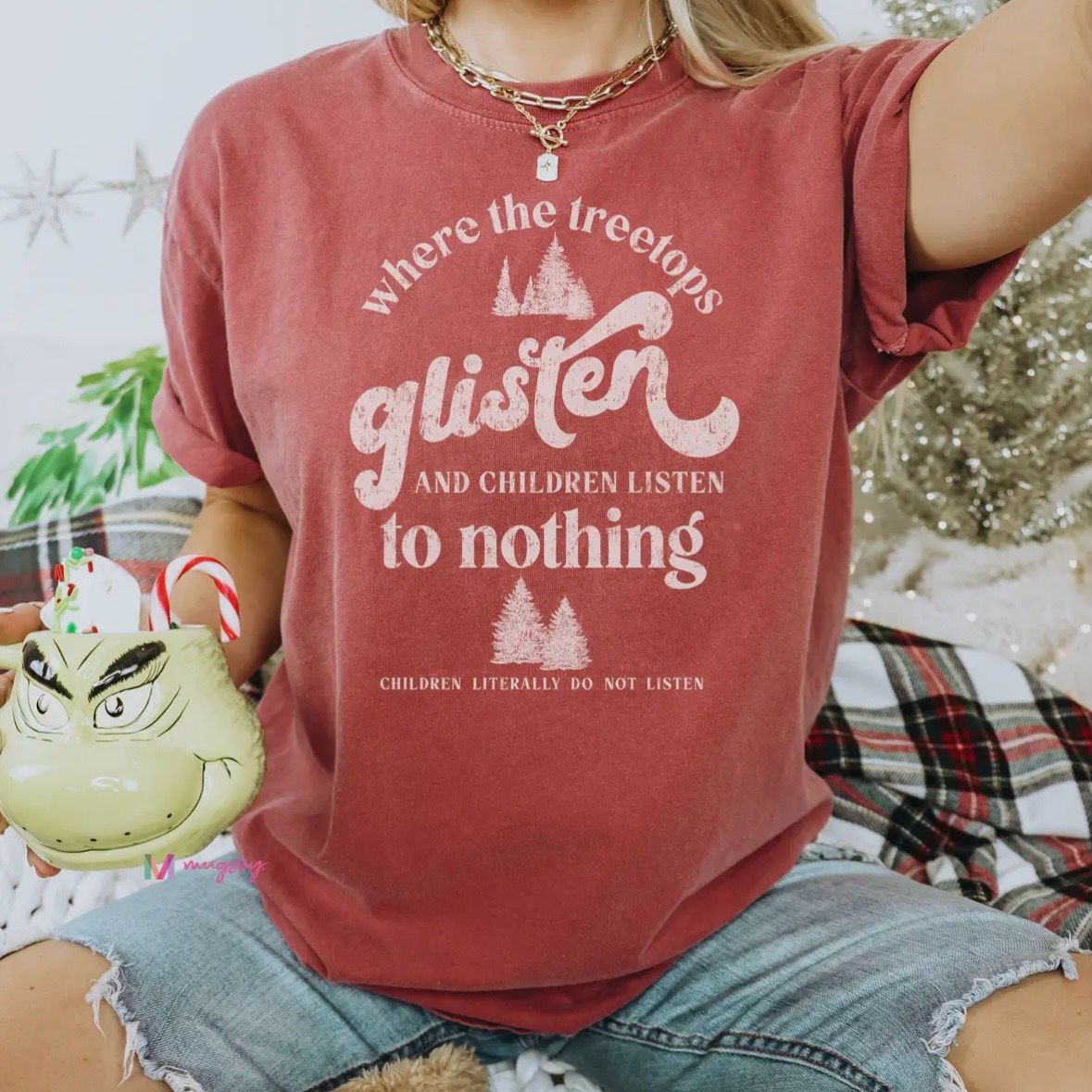 Funny Christmas Shirt Holiday Graphic Tee Treetops Glisten Funny Christmas Shirt Holiday Graphic Tee Treetops Glisten