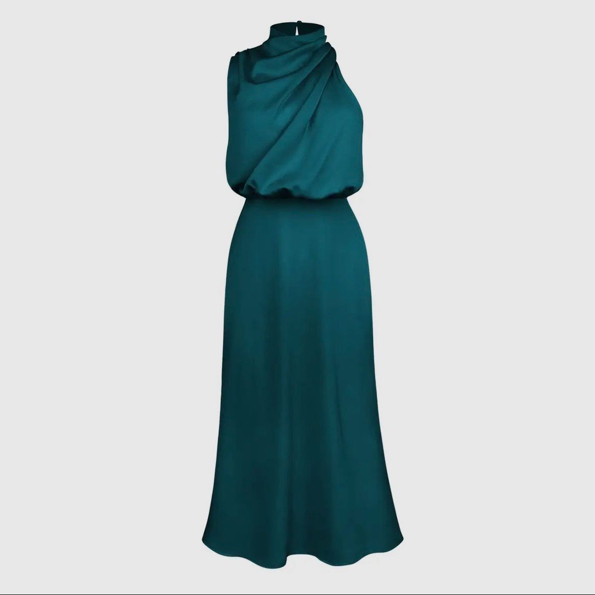 Emerald Elegant Sleeveless Satin Midi Dress