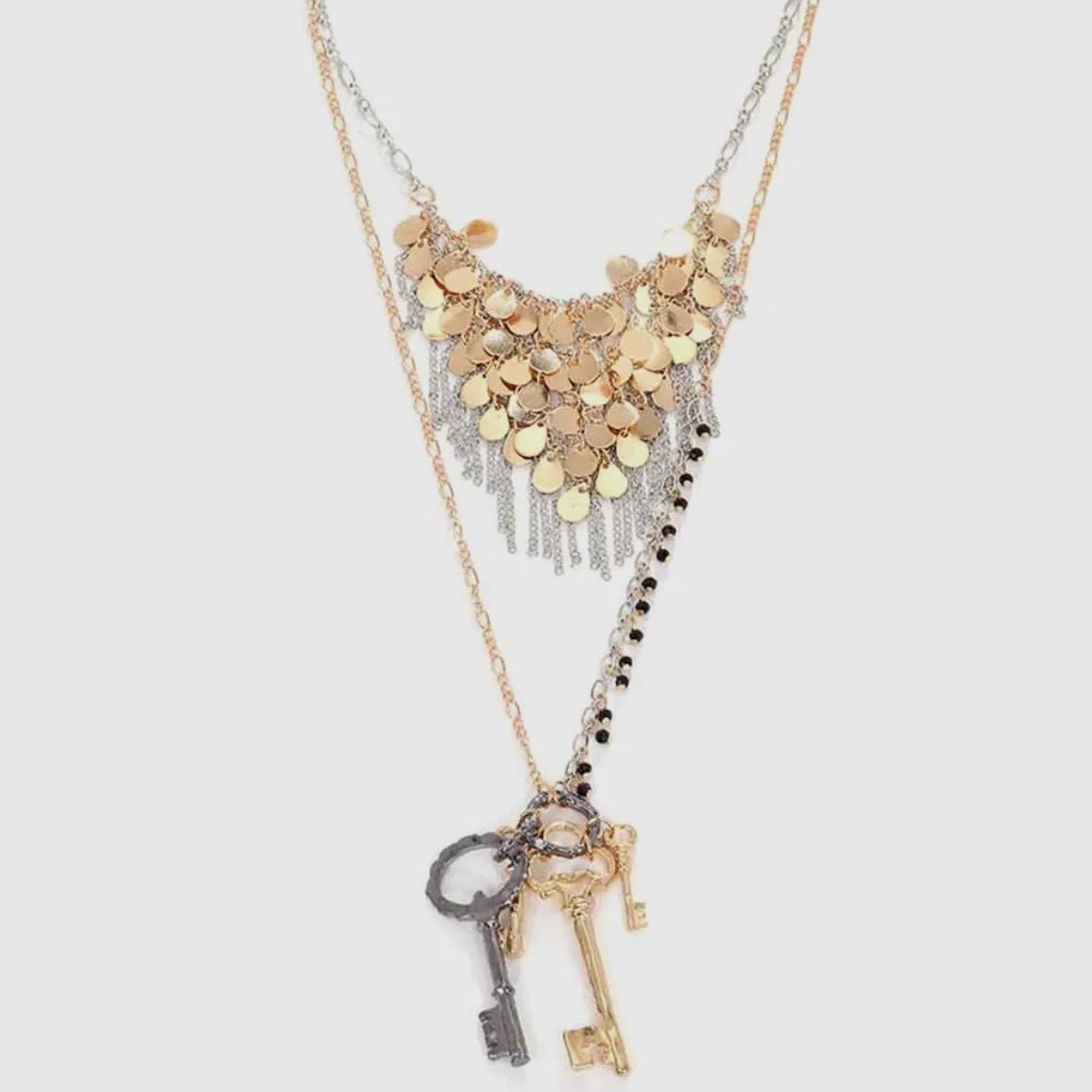 Key Coin Pendant 2PCS Layer Chain Necklace Set