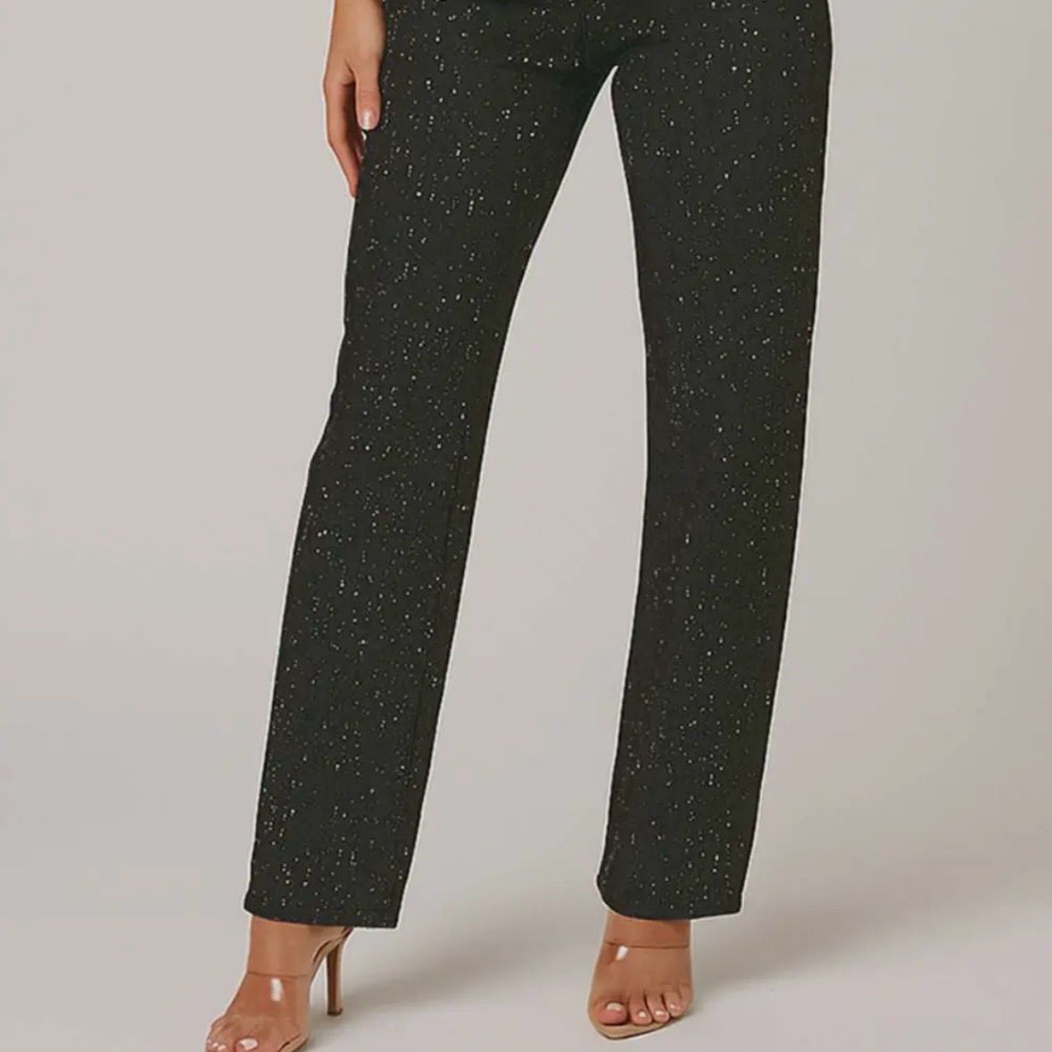 Black Rhinestone Button Front Straight Leg Denim Pants
