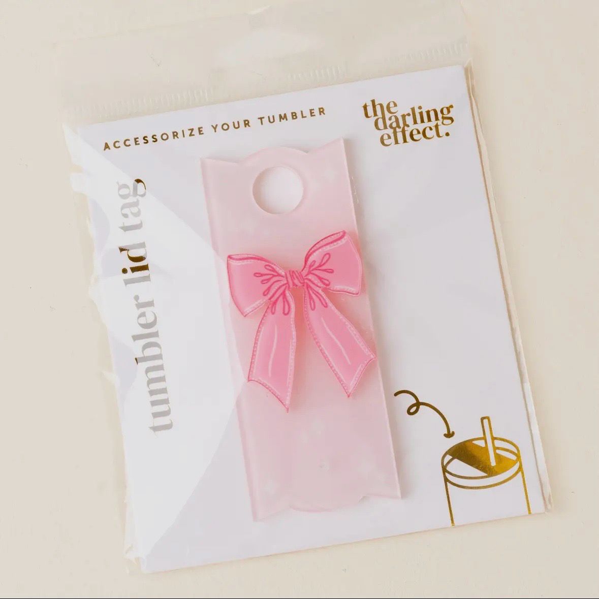 Tumbler Lid Tag-Bow Pink