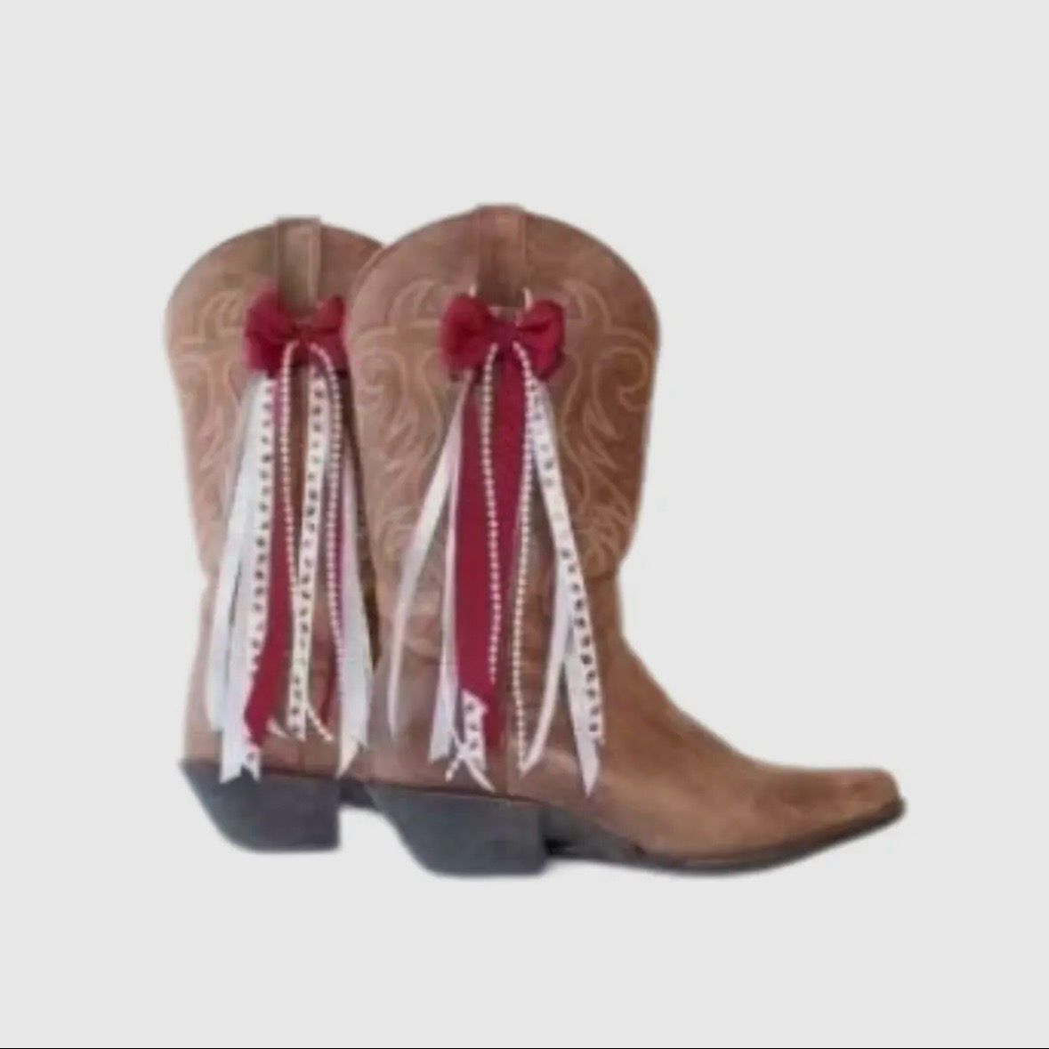 Boot Bows Burgandy & White