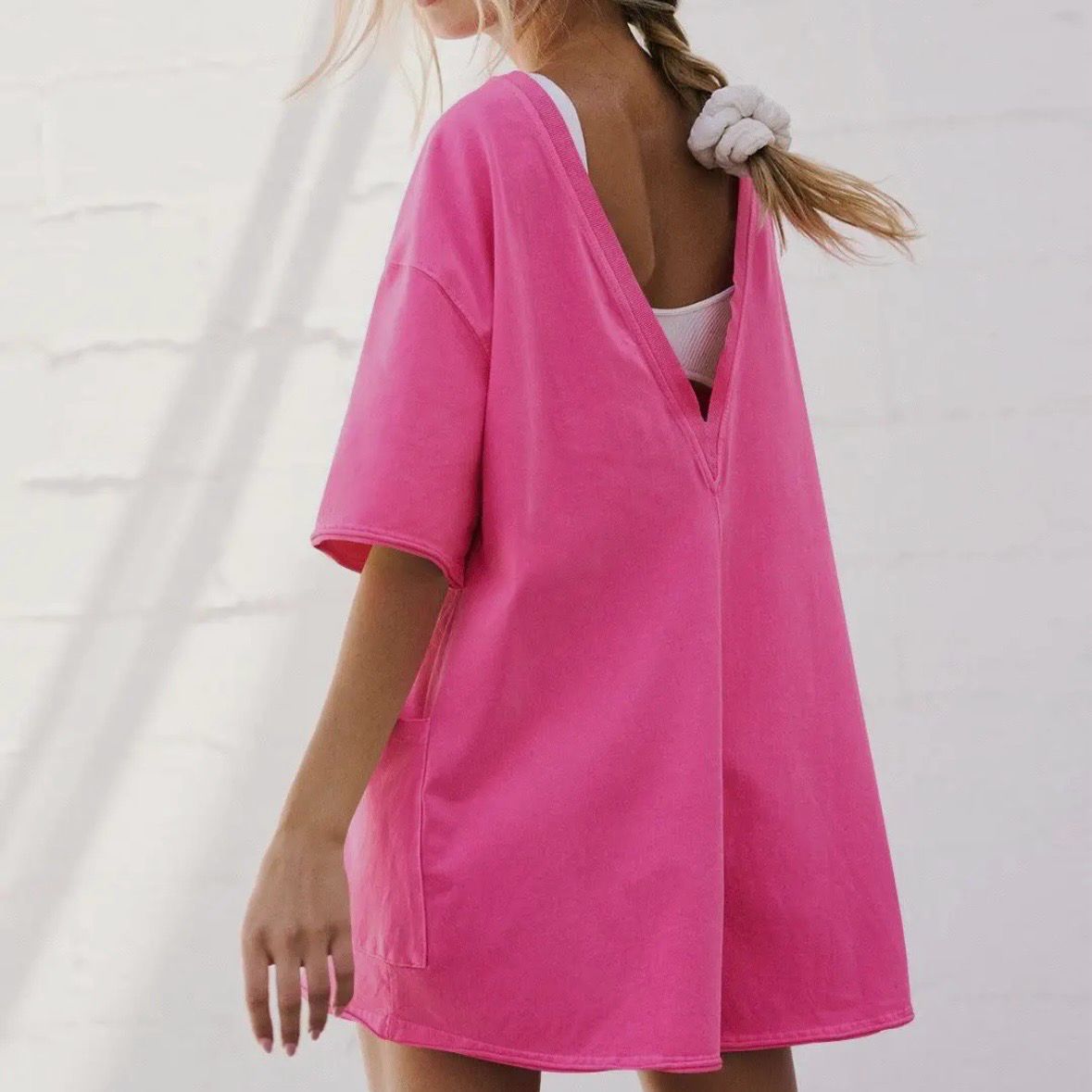 Pink Solid Color Short Sleeves Romper
