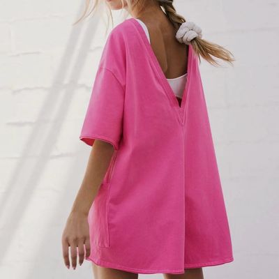 Pink Solid Color Short Sleeves Romper