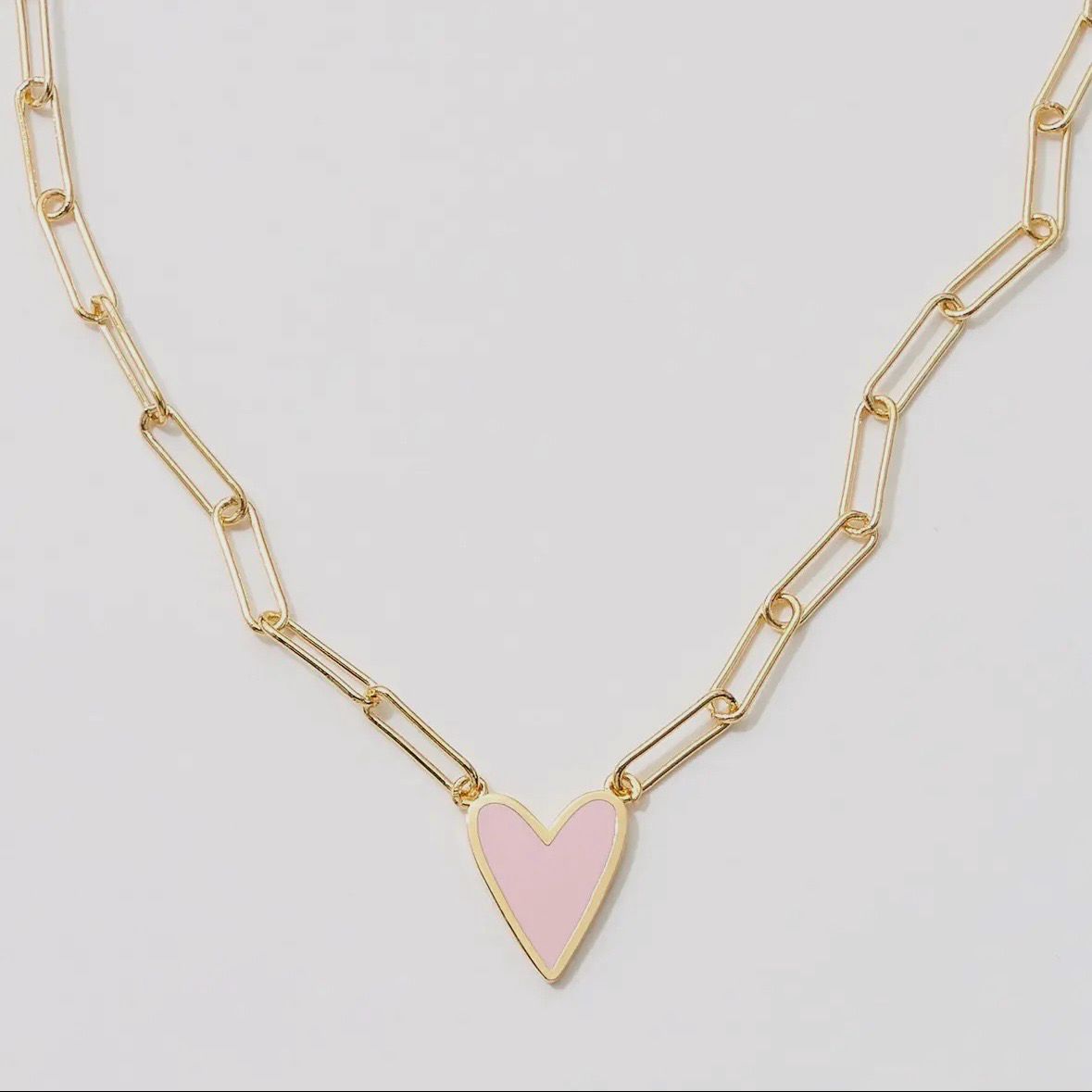 Heart Enamel Pendant Gold Dipped Paper Clip Chain Necklace