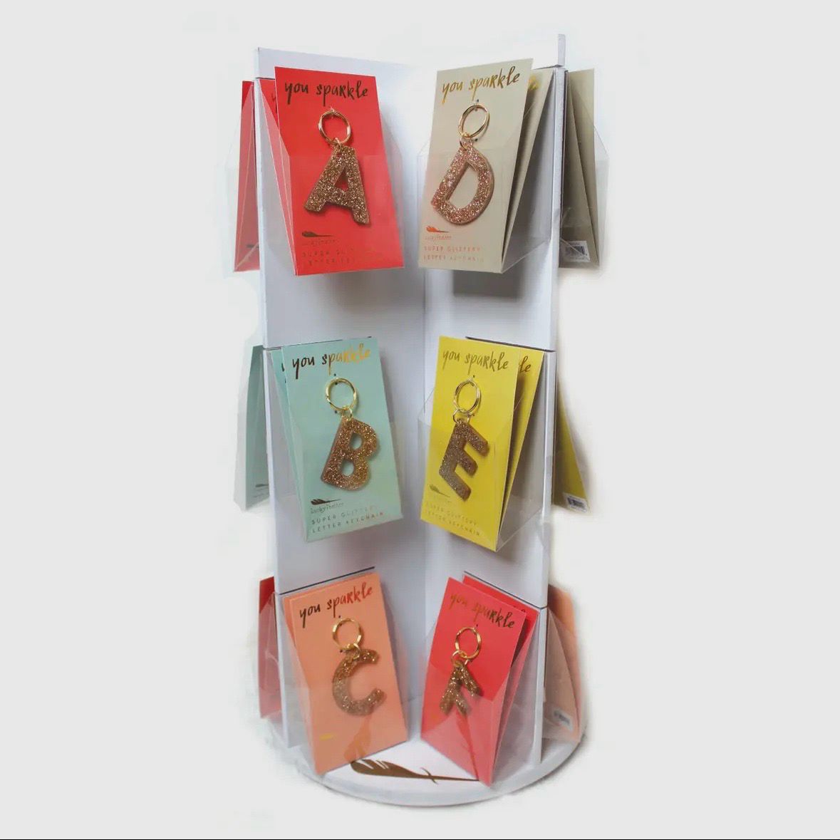 Glitter Letter Keychains with Spinner Display