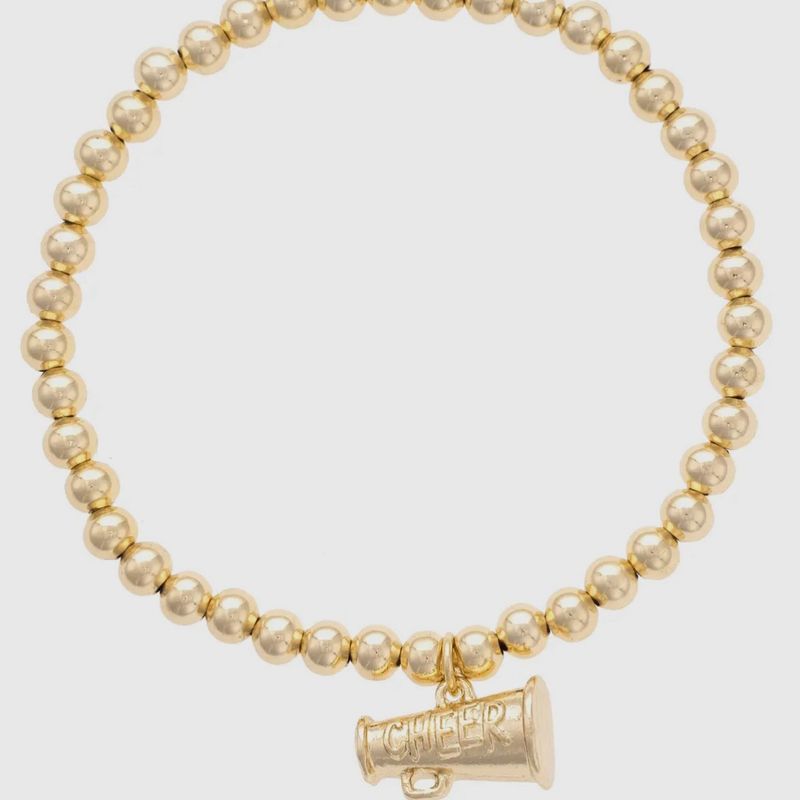 Cheer Ball Bead Stretch Bracelet in Shiny Gold