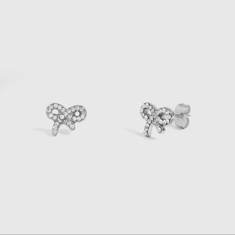 18K Gold Pvd Stainless Steel Cz Bow Stud Earrings