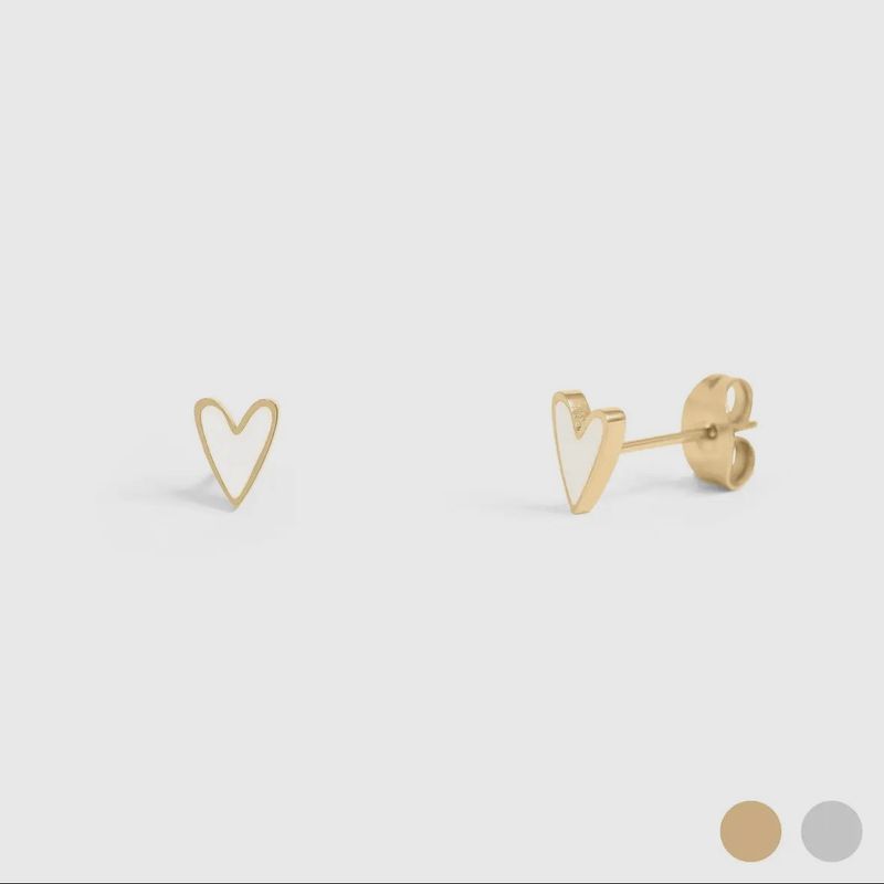 18K Gold Pvd Stainless Steel White Heart Stud Earrings