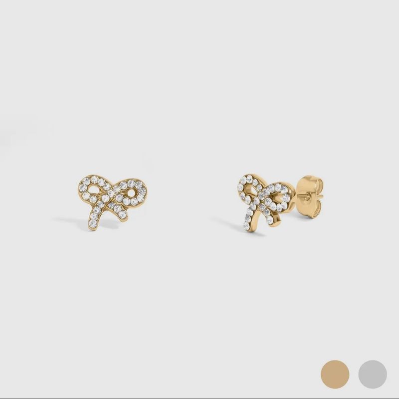 18K Gold Pvd Stainless Steel Cz Bow Stud Earrings