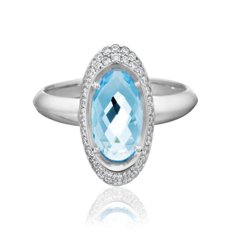 Swiss Blue Topaz & Diamond Cocktail Ring