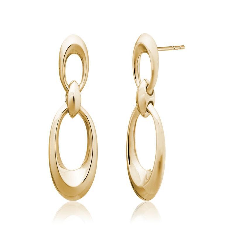 Yellow Gold Oval Drop Earrings