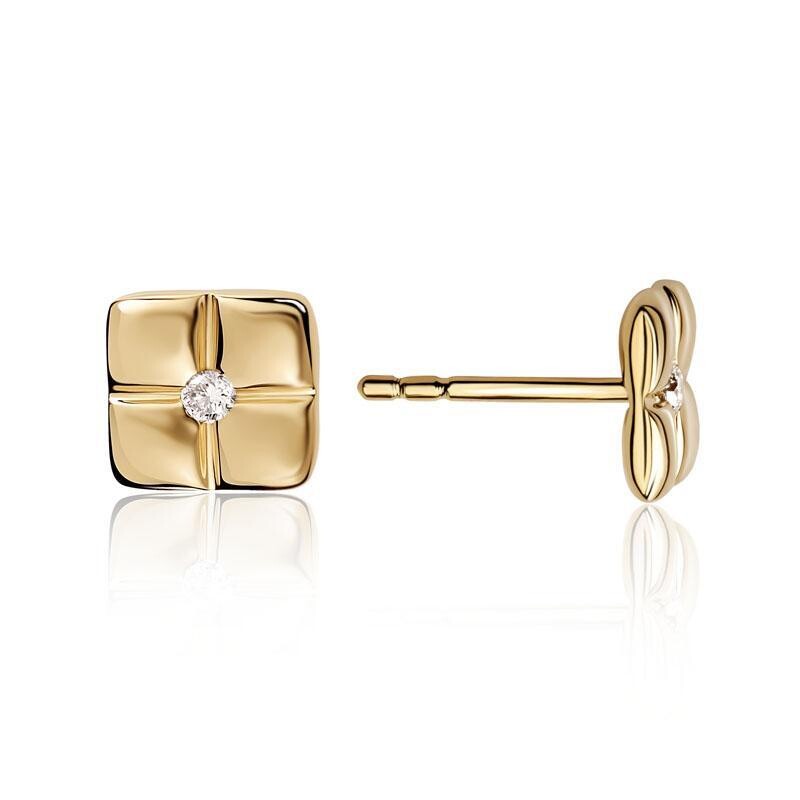 Yellow Gold & Dimaond Stud Earrings