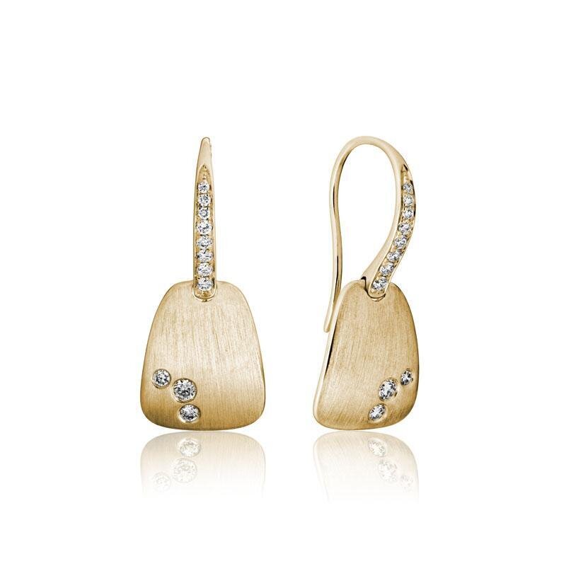 Satin-Finish Yellow Gold & Diamond Earrings