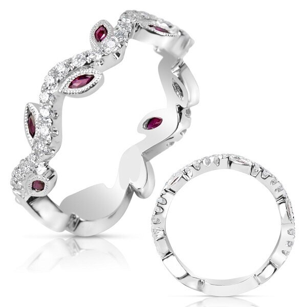 Ruby and Diamond, White Gold Stackable Ring
