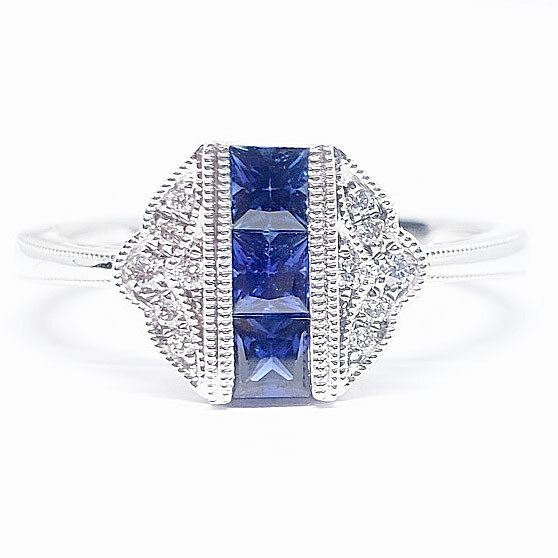 Sapphire and Diamond Vintage Inspired Ring