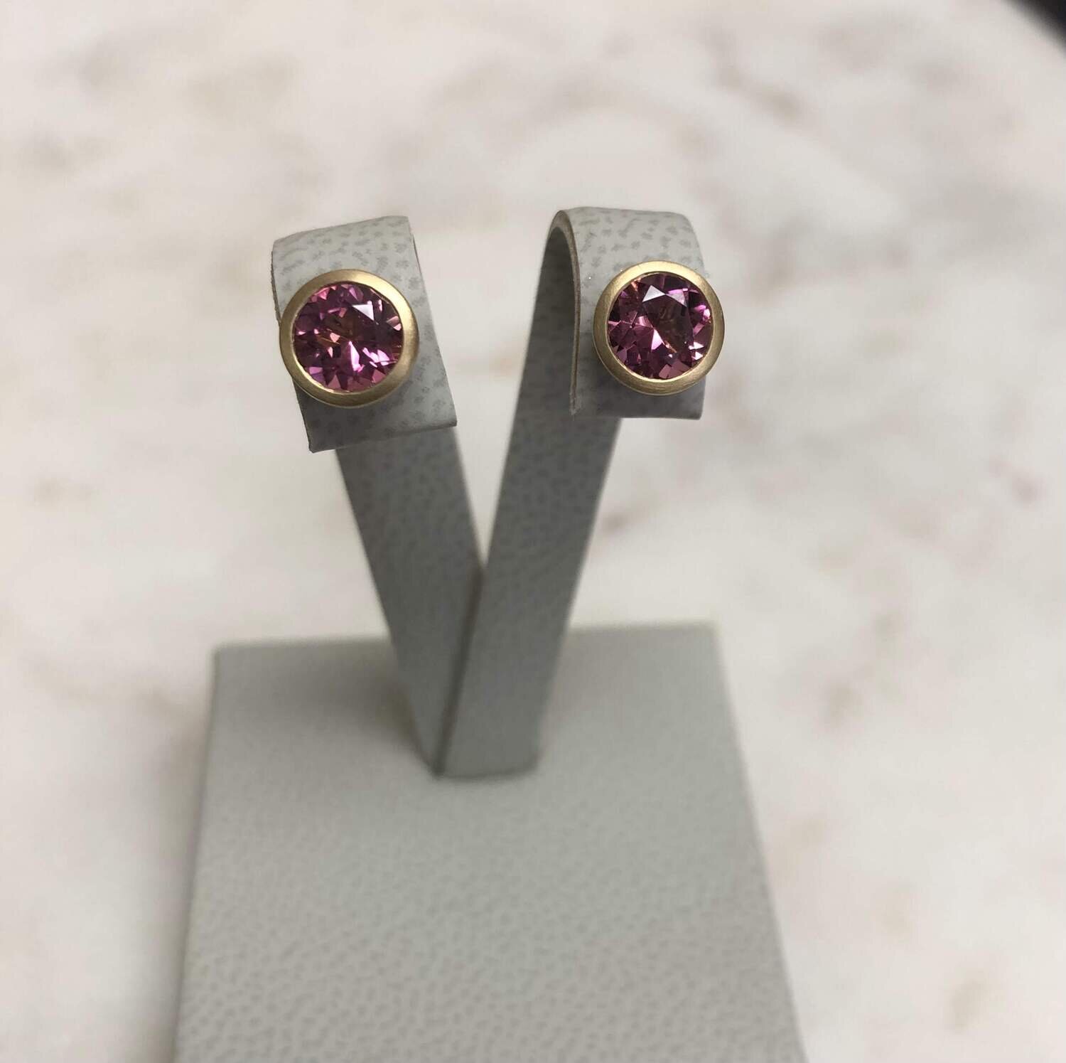 Bezel Set Pink Tourmaline Stud Earrings