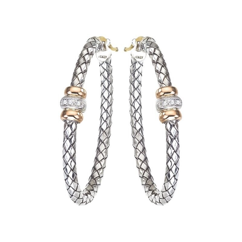 Sterling & Yellow Gold Diamond Hoop Earrings