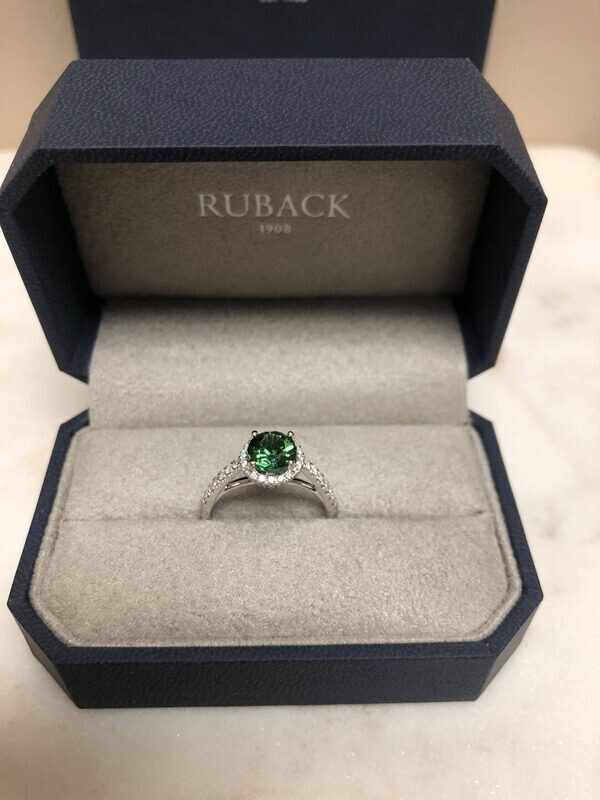 Diamond Halo Ring with Tsavorite