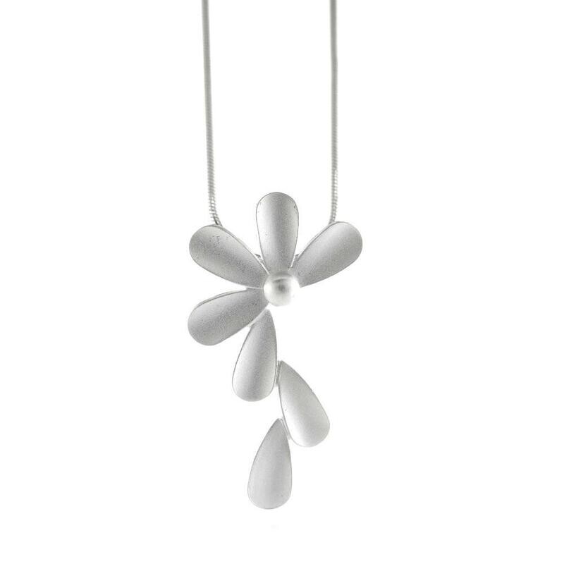"Falling Flower" Sterling Silver & Rhodium Necklace