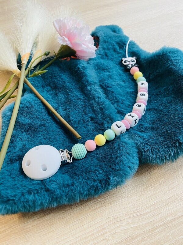 Attache tétine - Panda Pastel