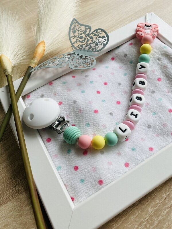 Attache tétine - Nounours Pastel