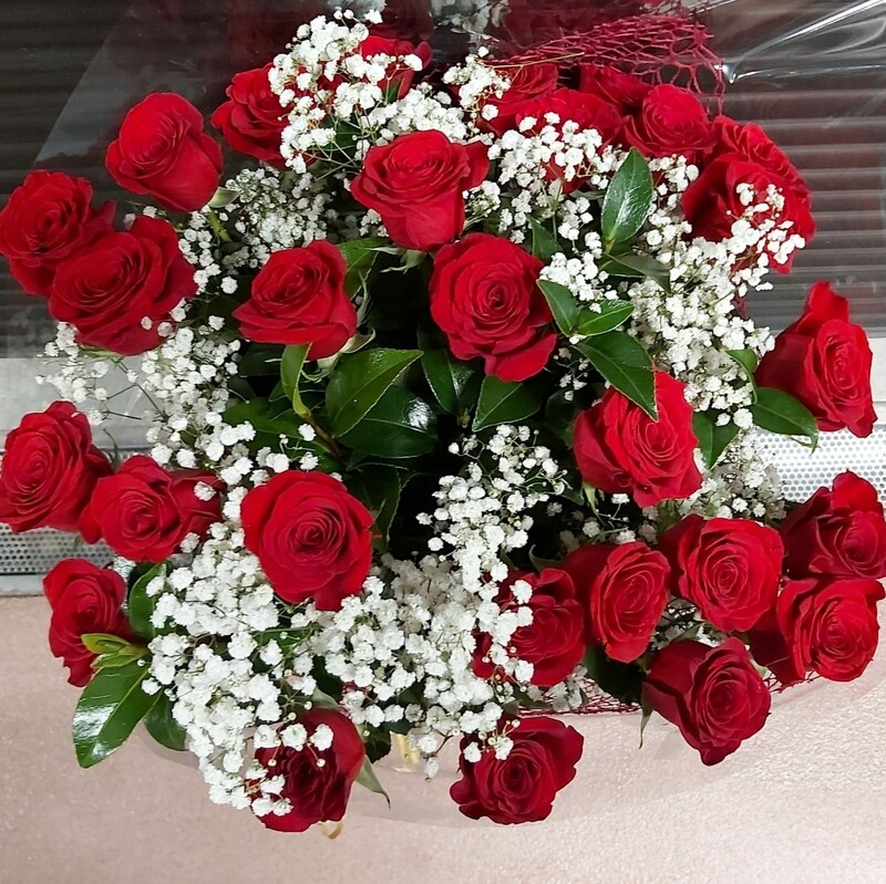 18 Rosas Rojas y paniculata 