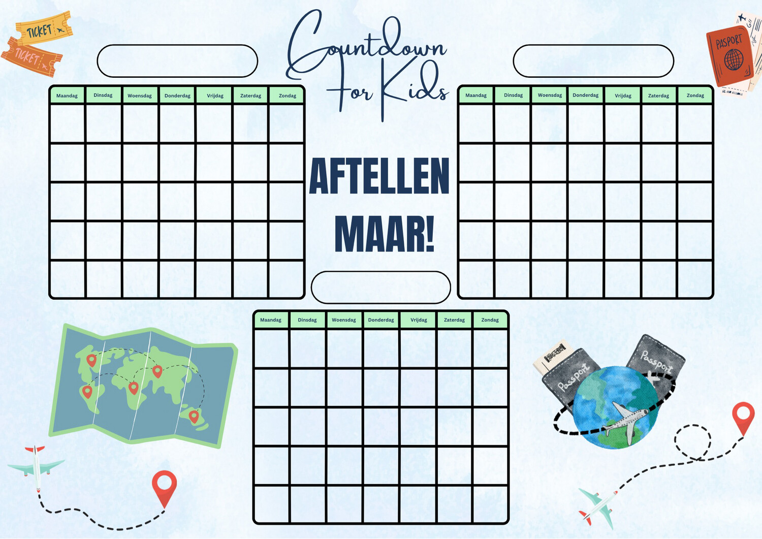 Sticker Aftelkalender "Travel Much" A3 formaat