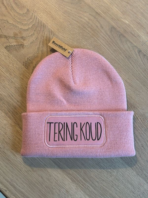Muts / Beanie Roze Tering Koud zwarte tekst