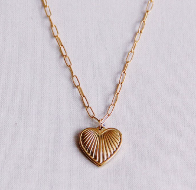 RVS D-chain ketting met versierd hart - goud