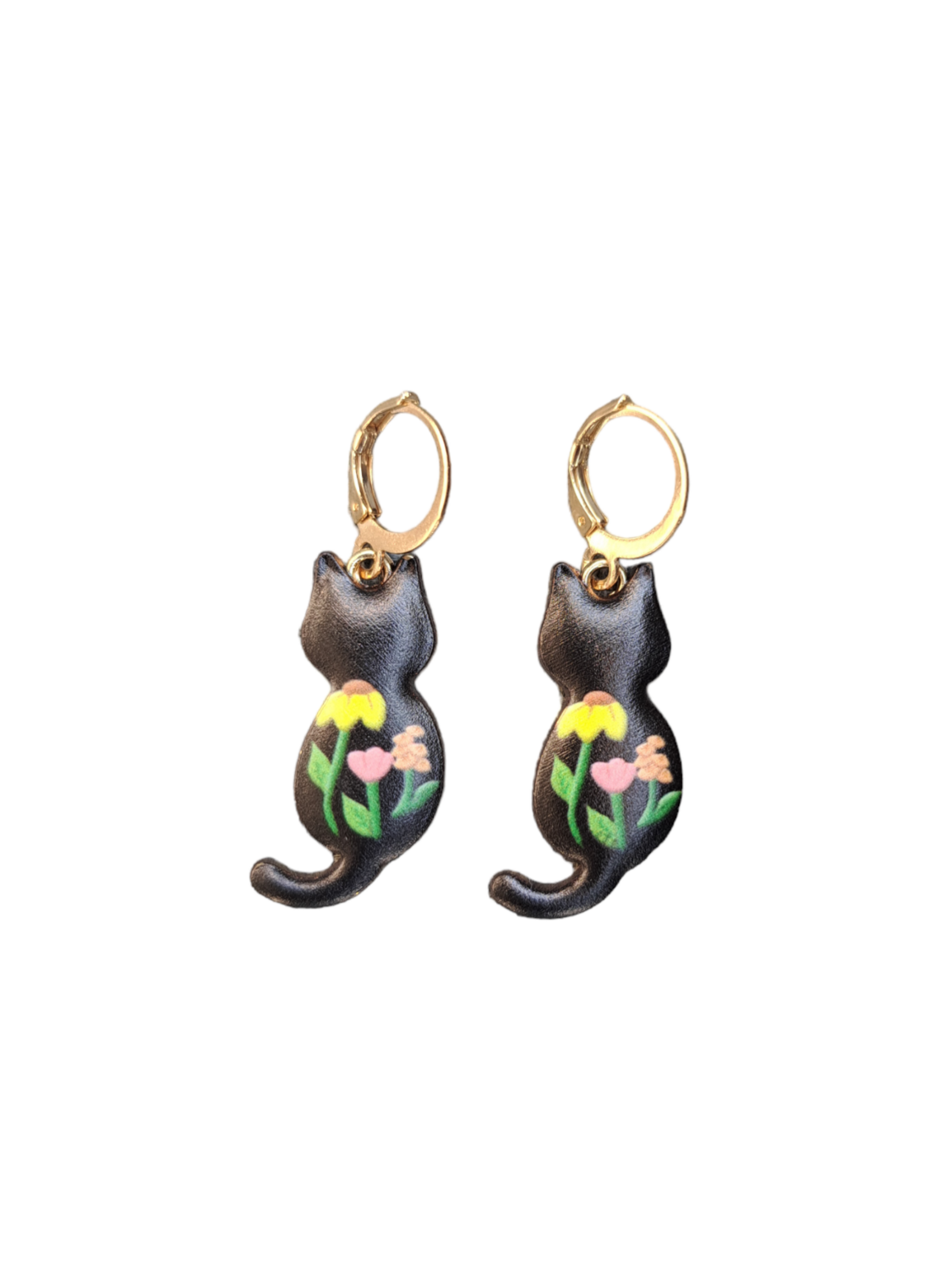 Oorbellen Floral Cat zwart