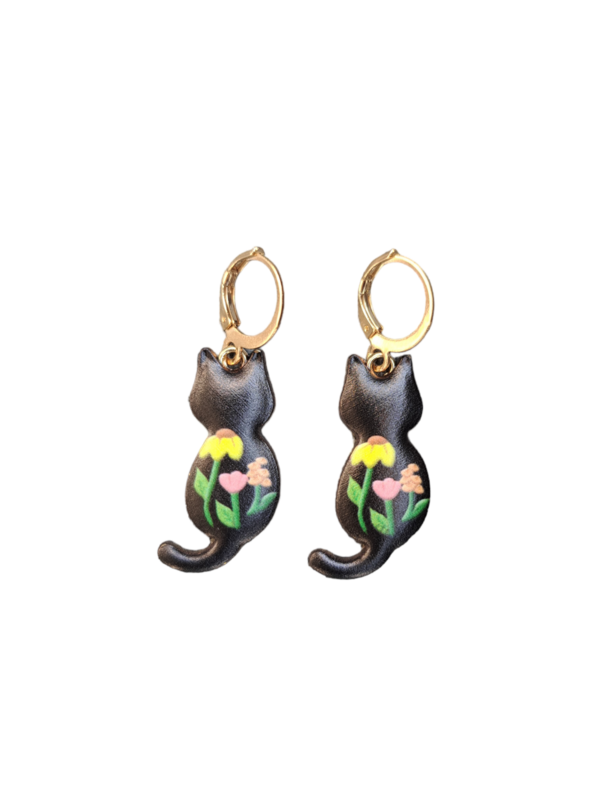 Oorbellen Floral Cat zwart