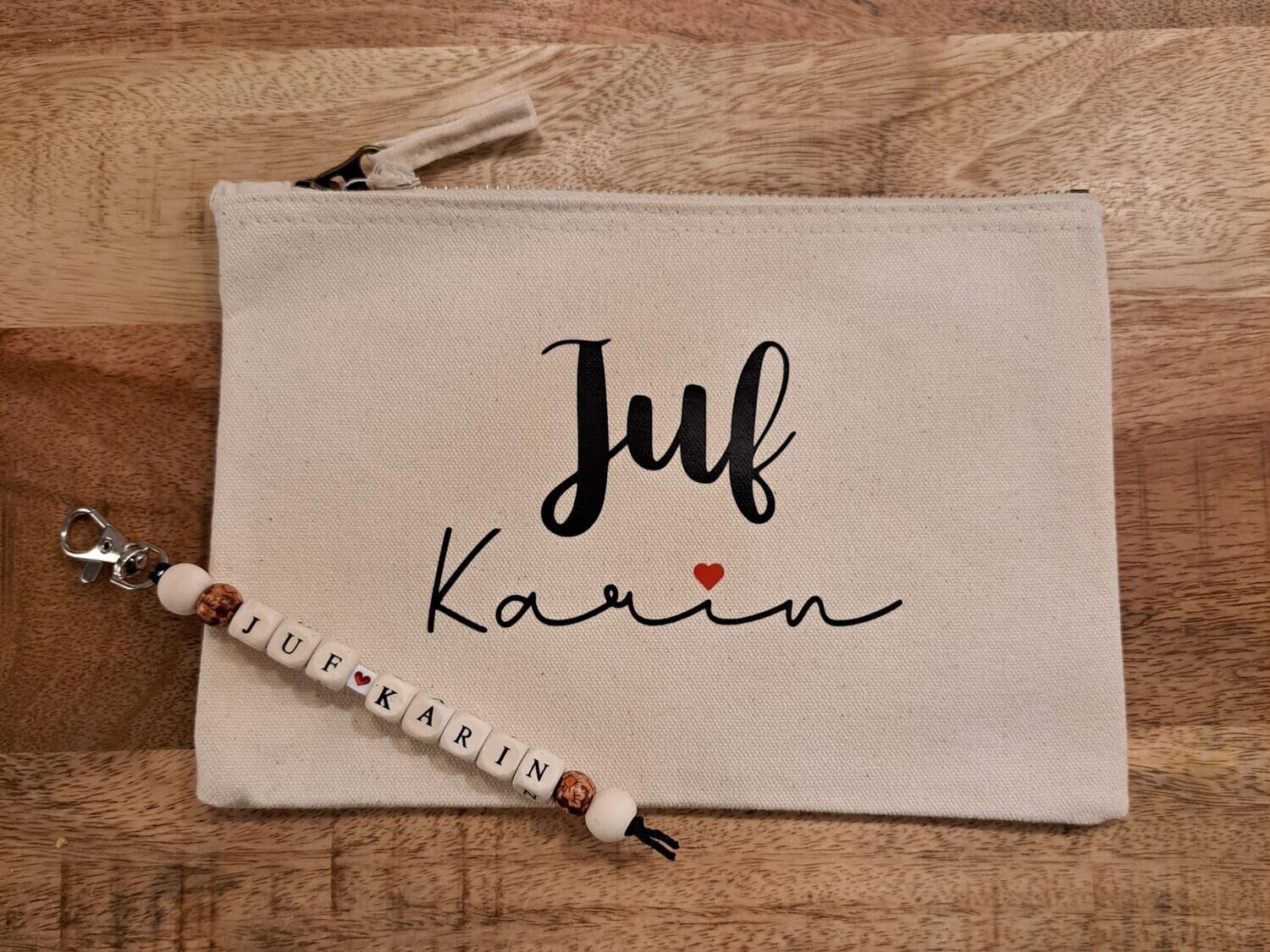 Etui & sleutelhanger Juf (of meester) met naam