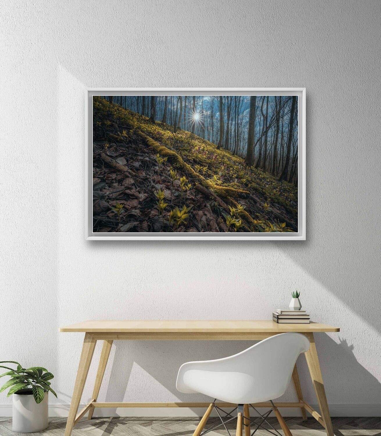 Mural Early Spring - aluminum dibond in a white shadow gap frame