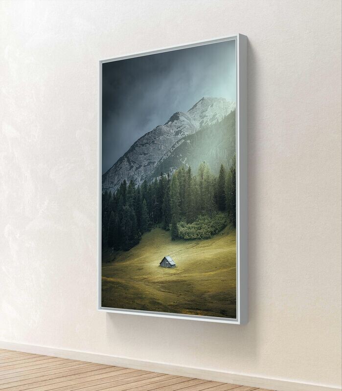 Wandbild Lonely Hut - Alu-Dibond im weißen Schattenfugenrahmen - 3D-Ansicht