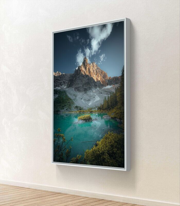 Wandbild Sorapis - Alu-Dibond im weißen Schattenfugenrahmen - 3D-Ansicht