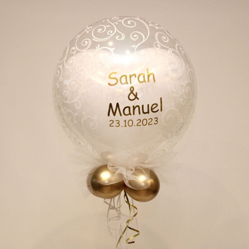 White-Heart Bubble mit goldenen Mini-Latexballons, personalisierbar