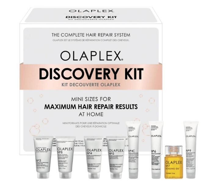 OLAPLEX Discovery Kit contiene Olaplex nrr. 3 - 4 - 5 - 8 30ml, nr. 4c 20ml, nr. 9 (2pz) 20ml, nr. 7 30ml