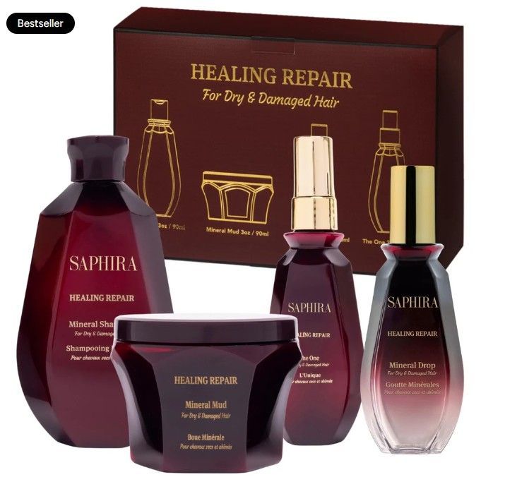 SAPHIRA Healing Repair Kit FOR DRY HAIR ( shampoo , Mud , The One , The Drop )