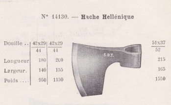 Hache Hellénique Saut du Tarn ancien catalogue