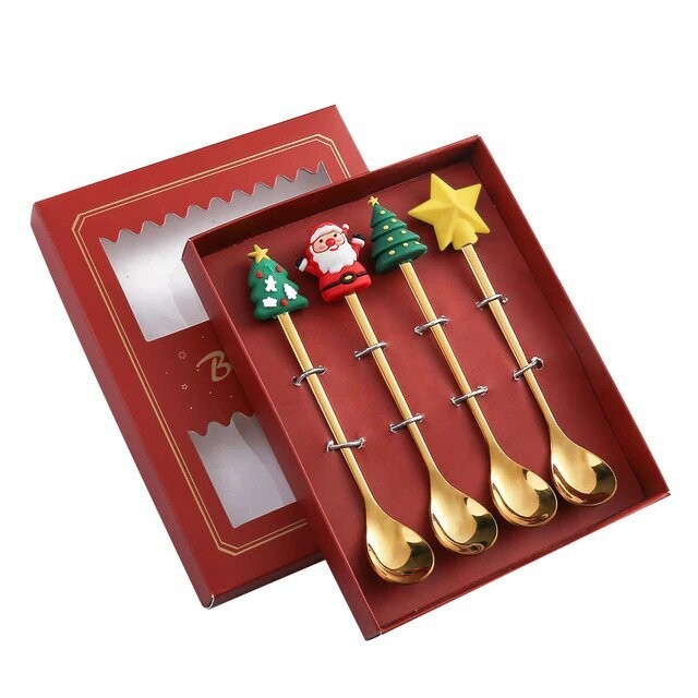4 Pieces Christmas Spoon Set - Red Box